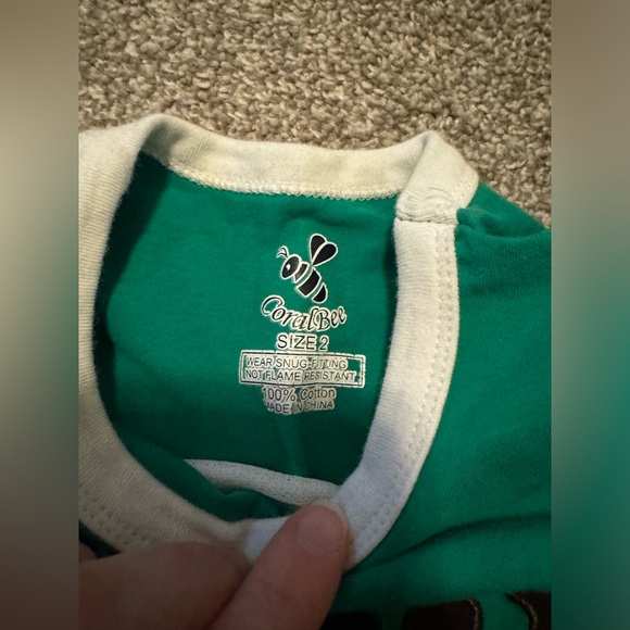 Coral Bee Reindeer Pajamas PJ Jammies set 2T Green stripe Christmas Toddler Boy - Picture 5 of 10